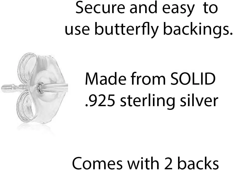 925 Sterling Silver Small Lightning Bolt CZ Stud Earrings, Butterfly Push-backings