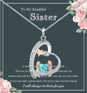 925 Sterling Silver Mom Daughter Sister Infinity Love Heart Pendant Necklace Mother Jewelry Christmas Birthday Gifts for Mom Daughter Sister