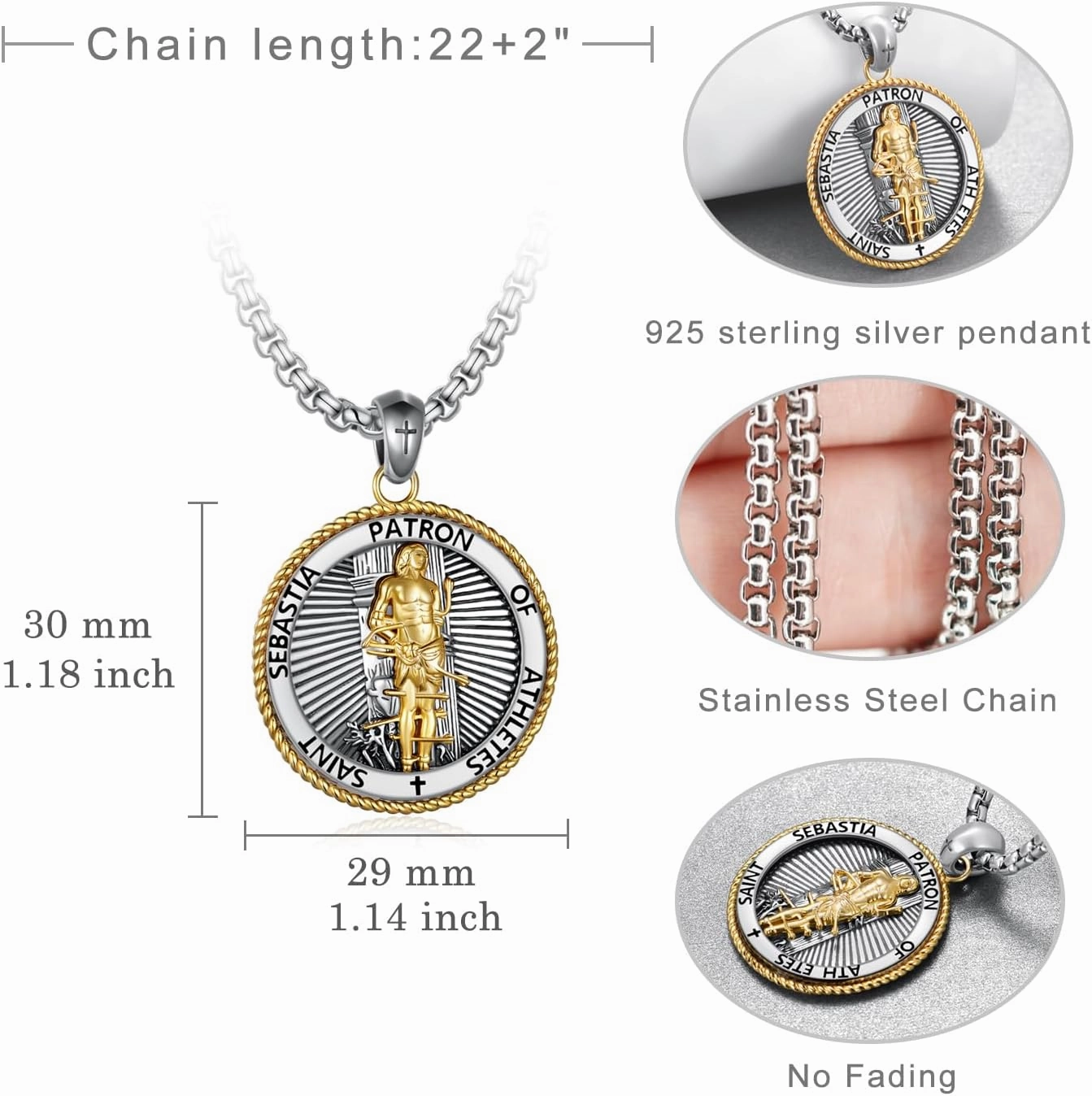 925 Sterling Silver Saint Religious Necklace for Men Women Amulet Protect Patron Amulet Medal Jewelry Gifts