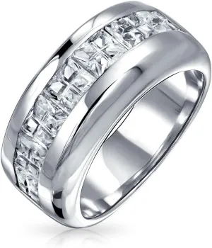 AAA CZ Wide Cubic Zirconia Wedding Band Ring .925 Sterling Silver Silver / 8