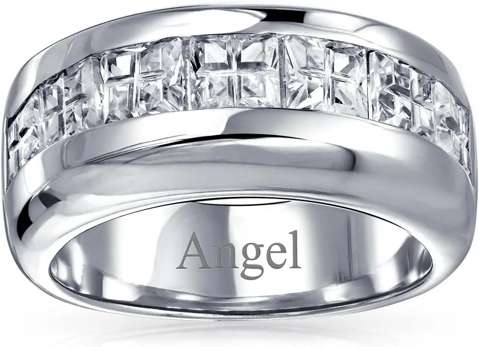 AAA CZ Wide Cubic Zirconia Wedding Band Ring .925 Sterling Silver Silver / 8
