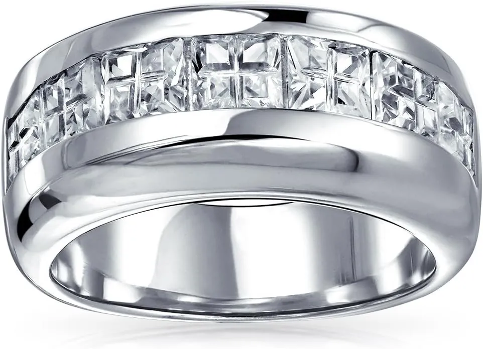AAA CZ Wide Cubic Zirconia Wedding Band Ring .925 Sterling Silver Silver / 8