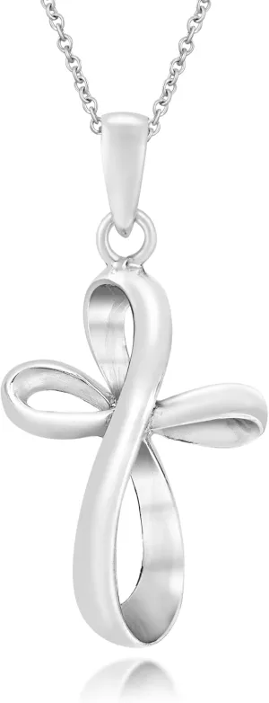 AeraVida Modern Infinity Loop Cross .925 Sterling Silver Pendant Necklace | Celtic Knot Necklace Sterling Silver | Chain Loop Necklace | 18 Inch Long Silver Chain