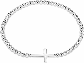 AeraVida Faithful Christian Cross .925 Sterling Silver Elastic Beads Bracelet, 7 inch