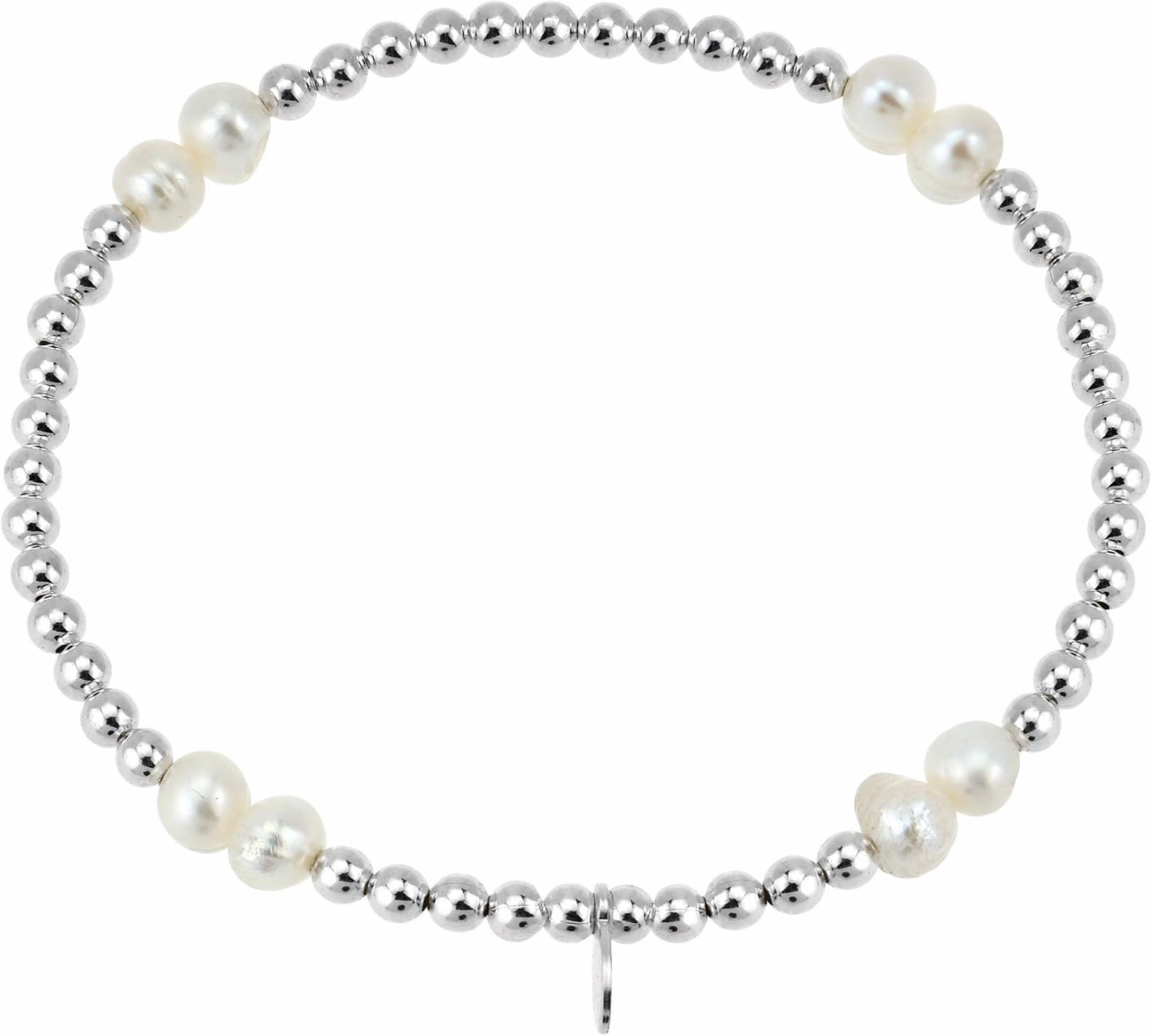 AeraVida Sophisticated Cultured Freshwater Pearl .925 Sterling Silver Beads Stretch Bracelet