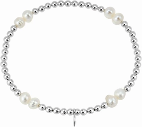 AeraVida Sophisticated Cultured Freshwater Pearl .925 Sterling Silver Beads Stretch Bracelet