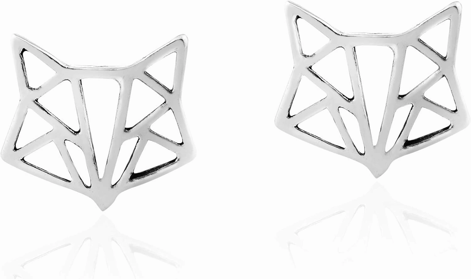 AeraVida Unique Geometric Fox Head .925 Sterling Silver Stud Earrings