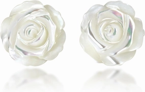 AeraVida White Mother of Pearl Stud Earrings | 925 Sterling Silver | Elegant Carved Floral Earrings | Classic Pearl Jewelry for Women | Lightweight & Timeless