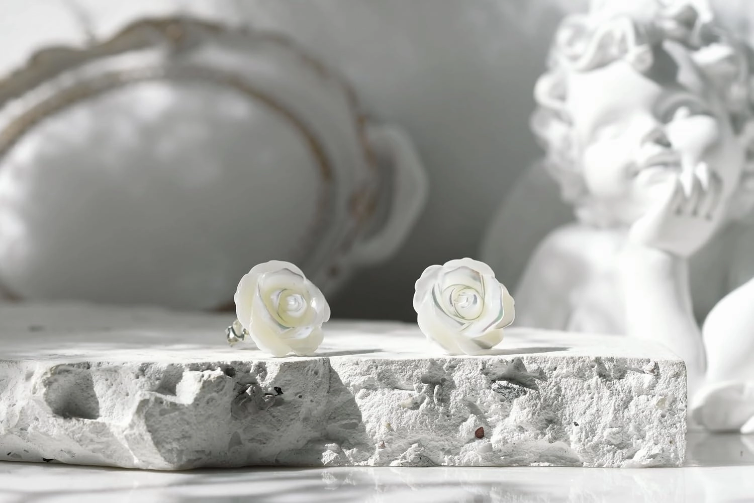 AeraVida White Mother of Pearl Stud Earrings | 925 Sterling Silver | Elegant Carved Floral Earrings | Classic Pearl Jewelry for Women | Lightweight & Timeless