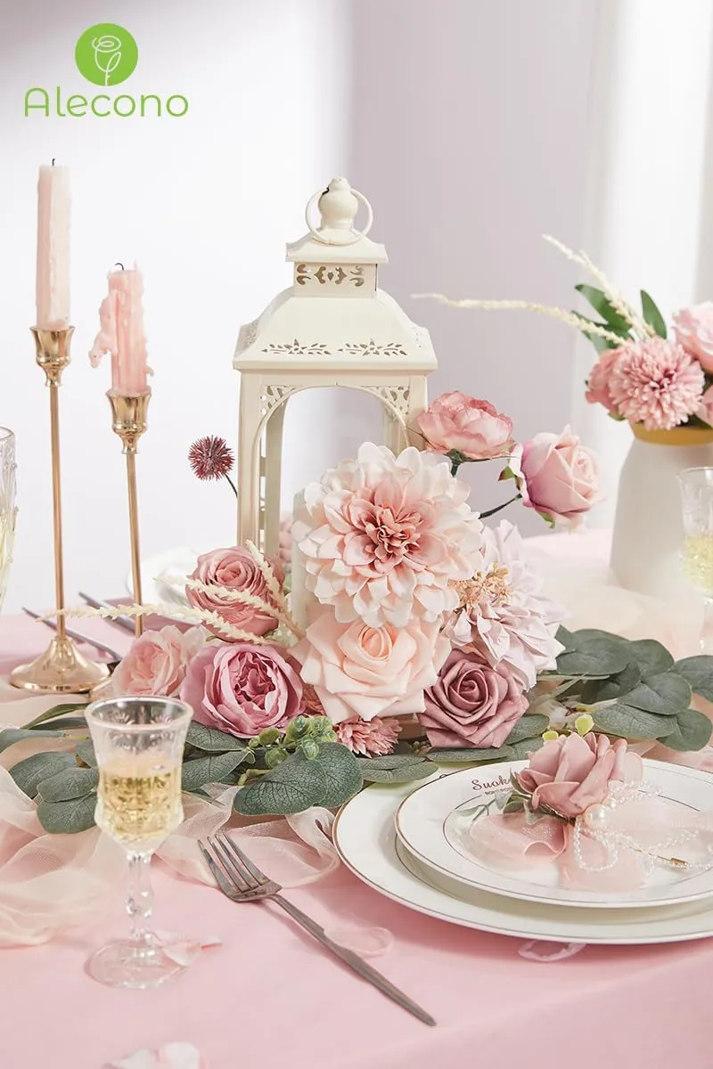 Alecono Artificial Flowers, Dusty Pink Silk Fake Flowers for DIY Wedding Bridal Bouquets, Wedding Cake Flowers for Table Centerpieces Baby Shower Birthday Party Home Decorations