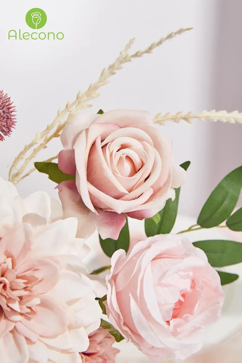 Alecono Artificial Flowers, Dusty Pink Silk Fake Flowers for DIY Wedding Bridal Bouquets, Wedding Cake Flowers for Table Centerpieces Baby Shower Birthday Party Home Decorations
