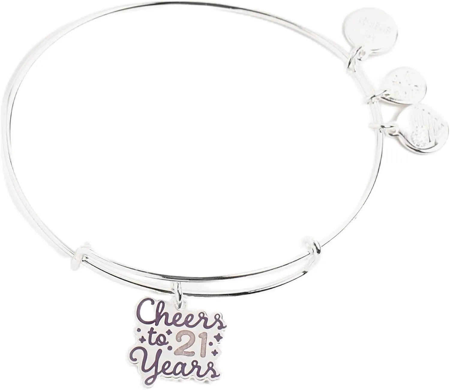 Alex and Ani A21EB21SS,Celebrate, Cheers to 21 Years Expandable Bangle Bracelet,Shiny Silver,Purple, Bracelets