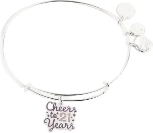 Alex and Ani A21EB21SS,Celebrate, Cheers to 21 Years Expandable Bangle Bracelet,Shiny Silver,Purple, Bracelets