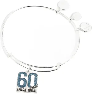 Alex and Ani A21EB60SS,Celebrate, 60 and Sensational Expandable Bangle Bracelet,Shiny Silver,Blue, Bracelets
