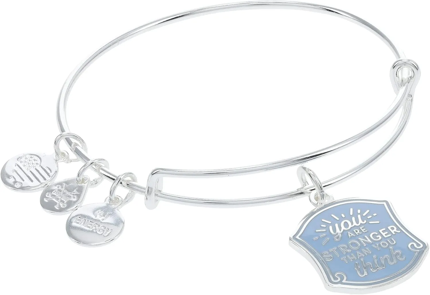 Alex and Ani Connections Expandable Bangle for Women, You Are Stronger Than You Think Charm, Shiny Silver Finish, 2 to 3.5 in
