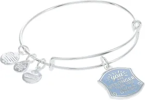 Alex and Ani Connections Expandable Bangle for Women, You Are Stronger Than You Think Charm, Shiny Silver Finish, 2 to 3.5 in