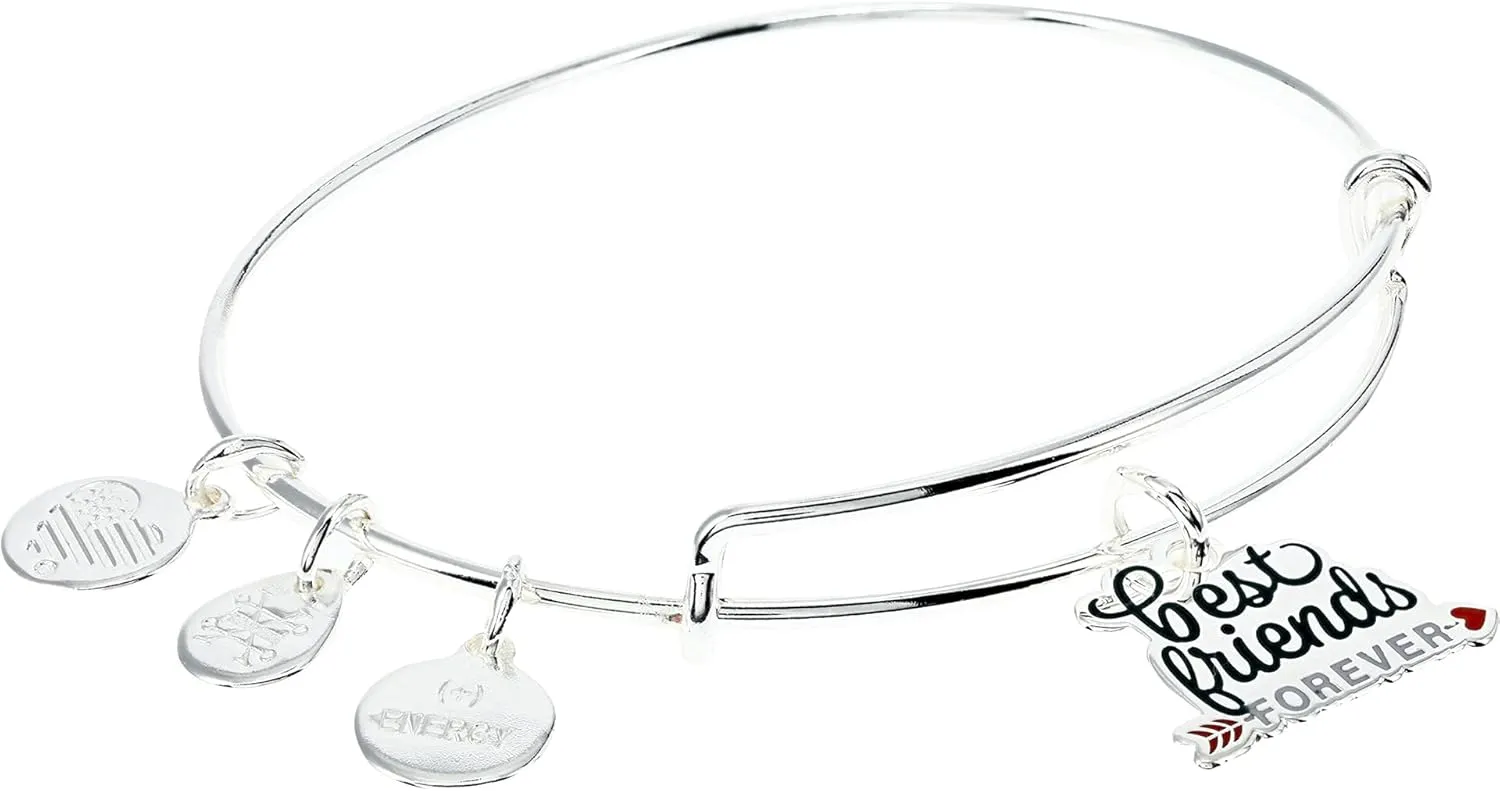 Alex and Ani Occasions Expandable Bangle for Women, Best Friends Forever Charm, Shiny Silver Finish, 2 to 3.5 in, One Size (A21EBBFFSS)