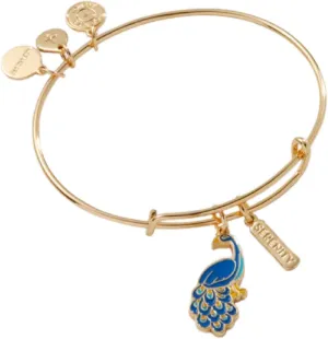 Alex and Ani Serenity Peacock Duo Charm Bangle Bracelet, Shiny Gold Finish, 2 to 3.5 in