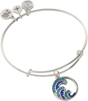 Alex and Ani Wave Charm Bangle Bracelet, Path of Symbols, Shiny Argentium Silver Finish, 2 to 3.5 in