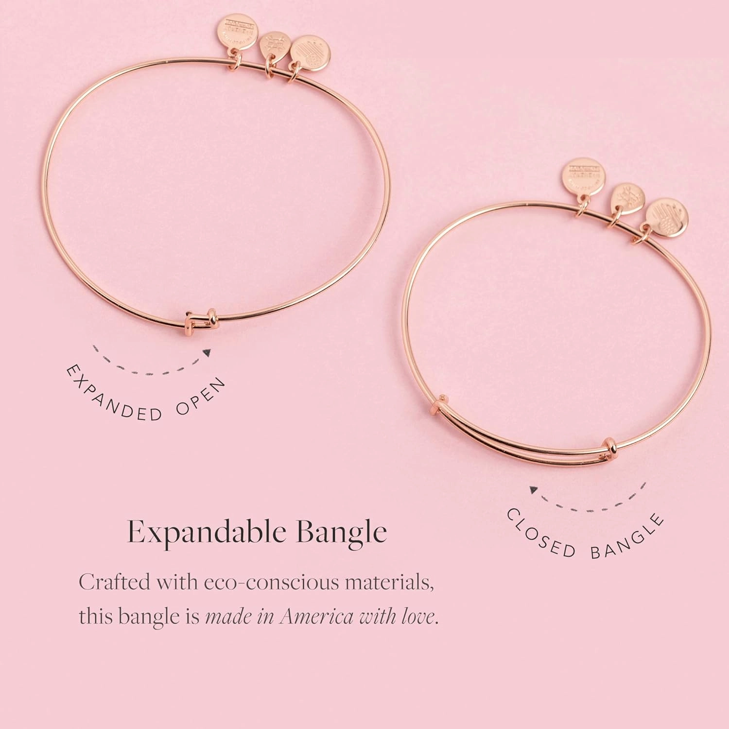 Alex and Ani Because I Love You Expandable Wire Bangle Bracelet for Women, Meaningful Charms, 2 to 3.5 in