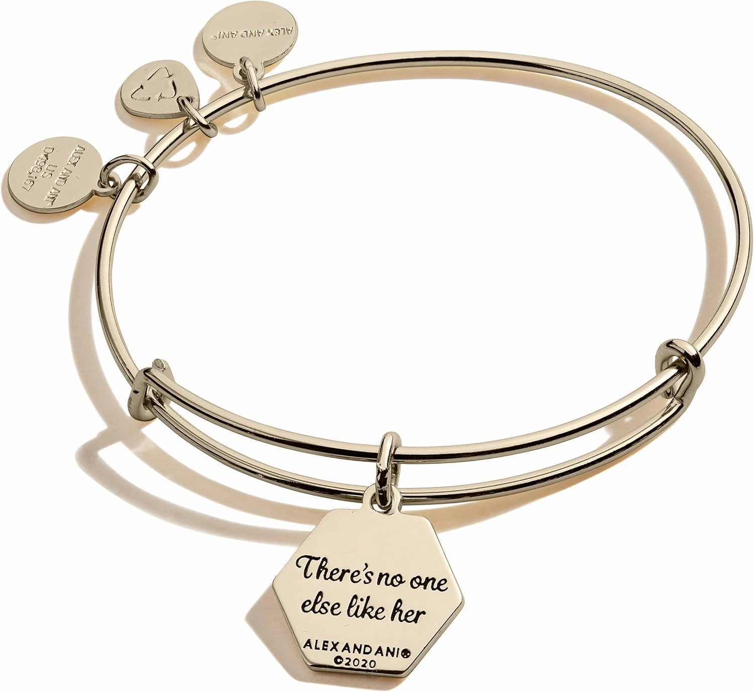 Alex and Ani Because I Love You Expandable Wire Bangle Bracelet for Women, Meaningful Charms, 2 to 3.5 in