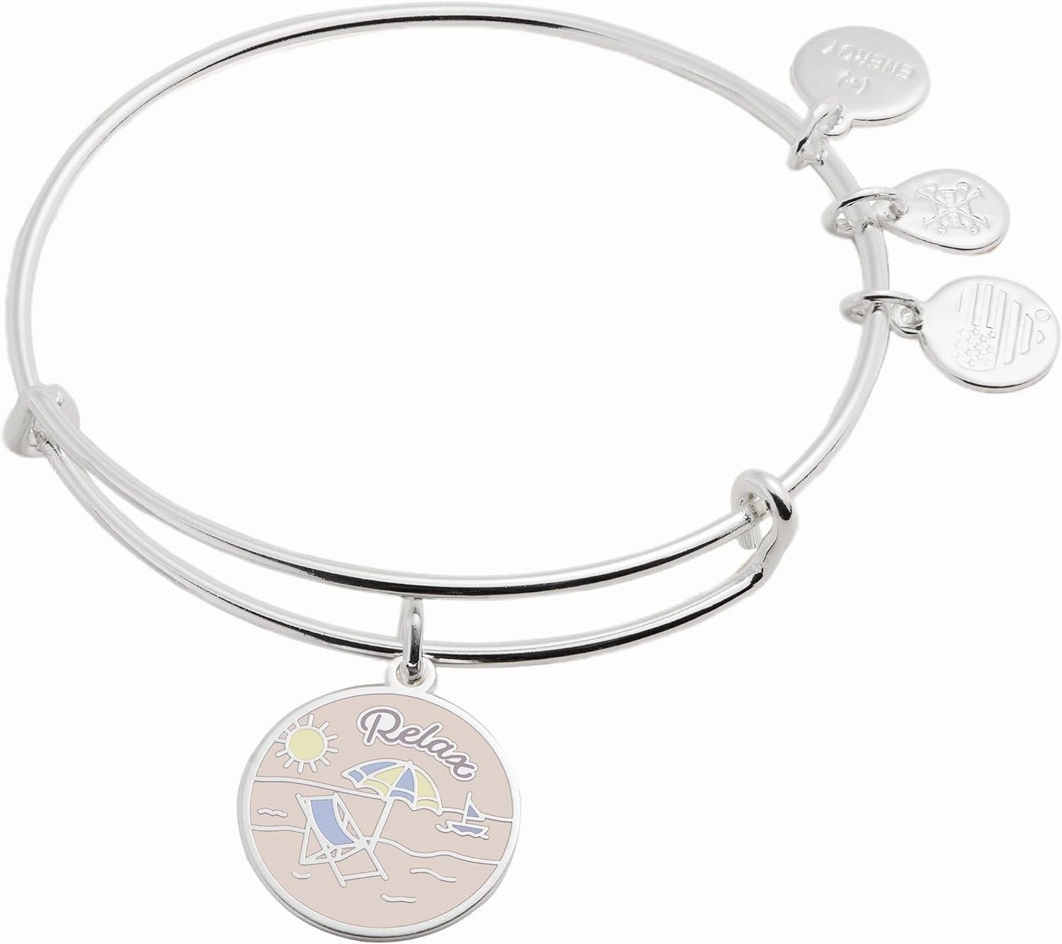Alex and Ani Occasions Expandable Bangle for Women, Happy Retirement Charm, Shiny Silver Finish, 2 to 3.5 in