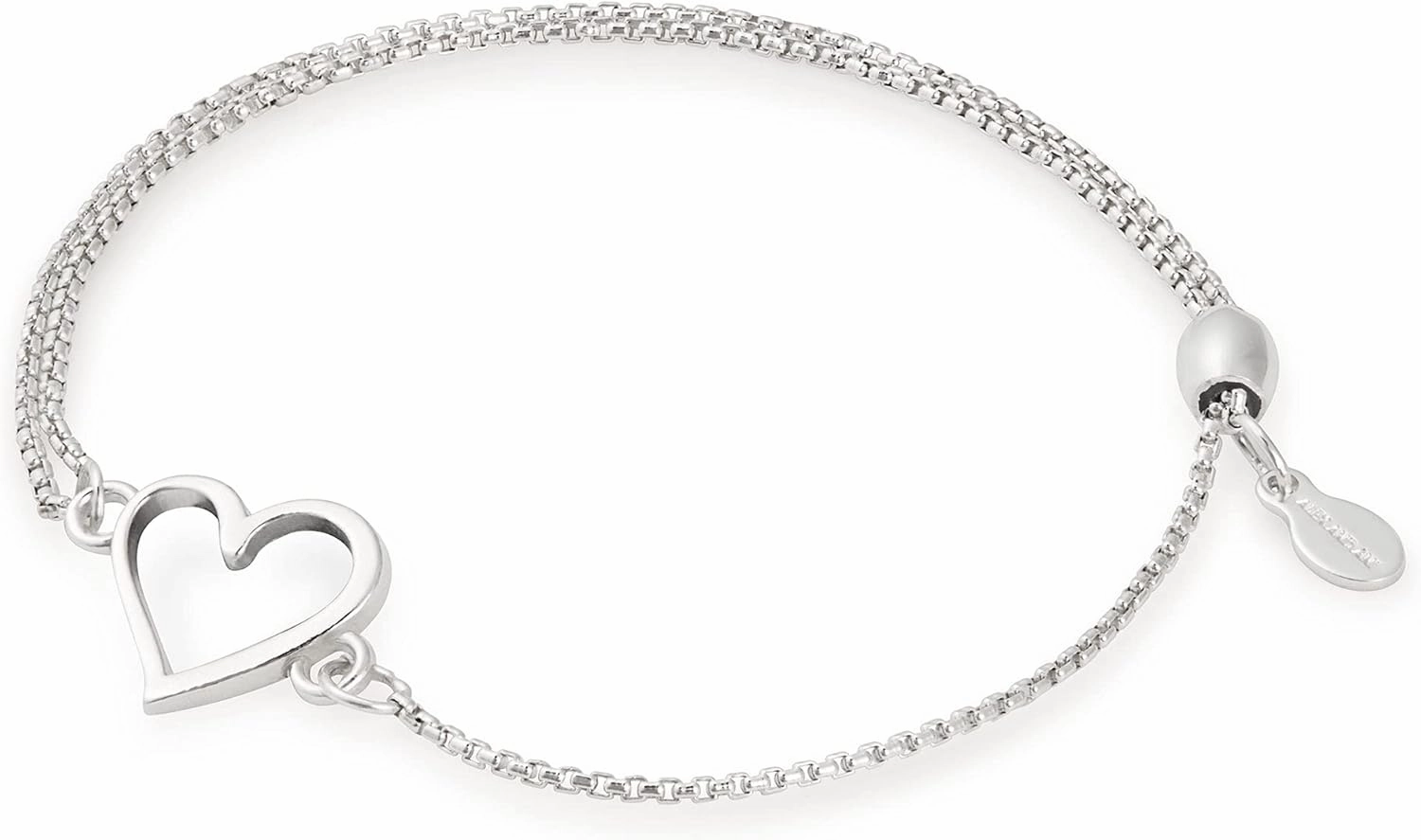 Alex and Ani Path of Symbols Adjustable Pull Chain Bracelet for Women, Heart Charm, Sterling Silver, 5.5 to 9.5 in
