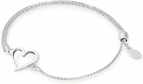 Alex and Ani Path of Symbols Adjustable Pull Chain Bracelet for Women, Heart Charm, Sterling Silver, 5.5 to 9.5 in