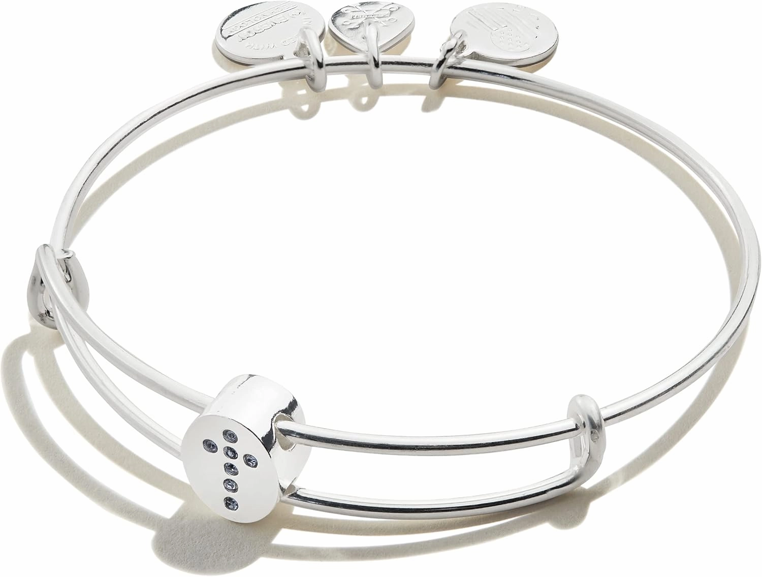 Alex and Ani Path of Symbols Expandable Bangle for Women, Pave Cross Charm Bead, Shiny Silver Finish, 2 to 3.5 in