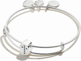 Alex and Ani Path of Symbols Expandable Bangle for Women, Pave Cross Charm Bead, Shiny Silver Finish, 2 to 3.5 in