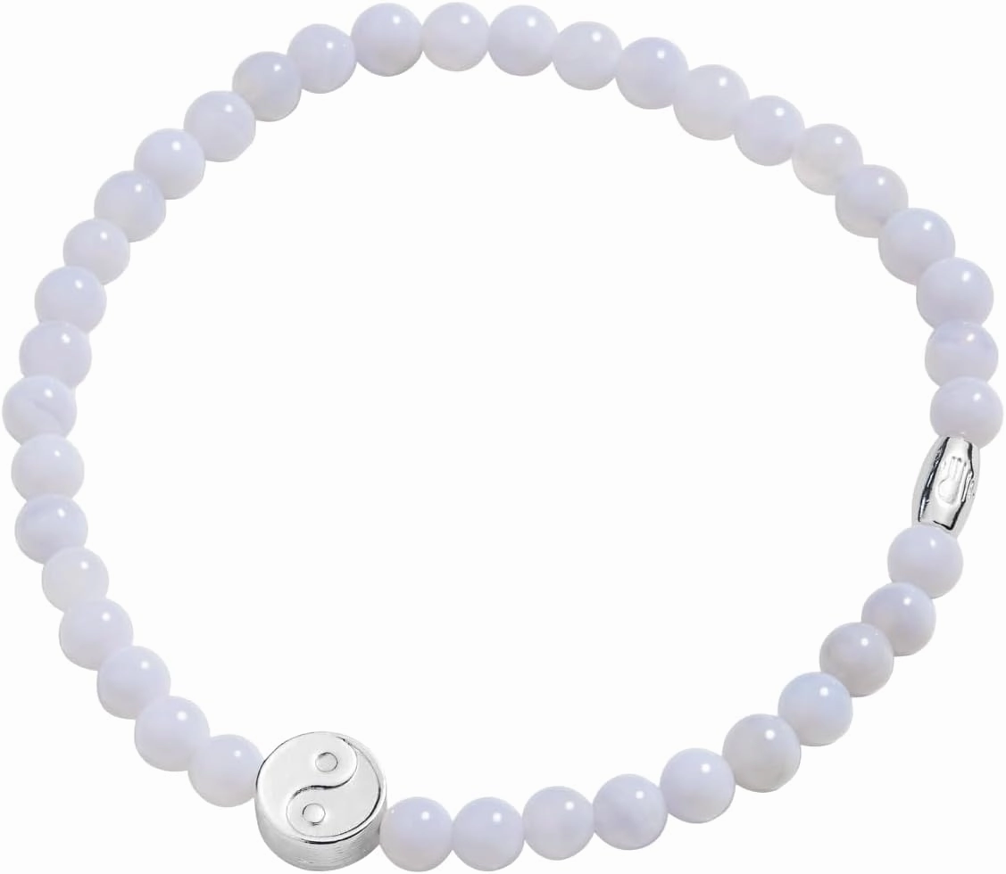 Alex and Ani Yin Yang Blue Lace Agate Stretch Bracelet for Balance