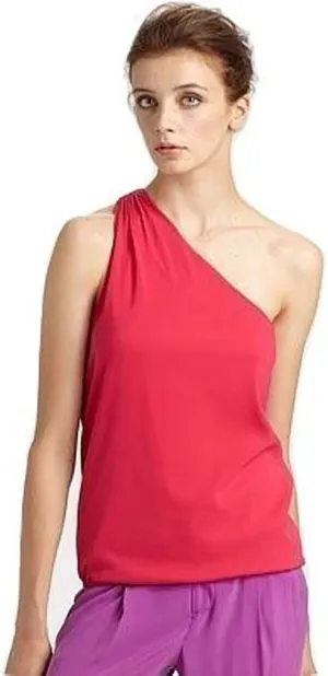 Alice   Olivia Pink Dani One Shoulder Drape Top (S)