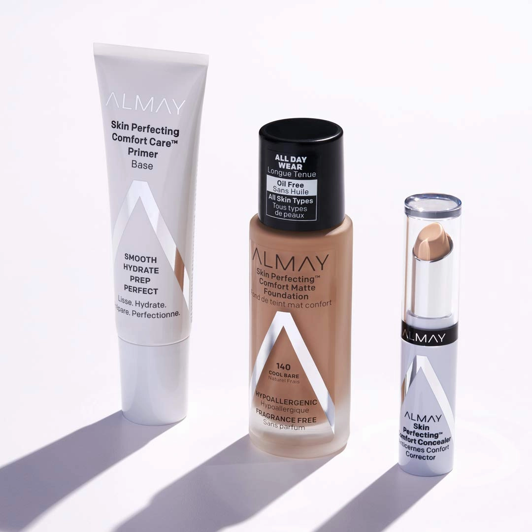 Almay Skin Perfecting Comfort Matte Foundation Liquid Makeup, Hypoallergenic, Cruelty- & Fragrance-Free, Dermatologist-Tested, 150 Cool True Beige, 1 fl oz