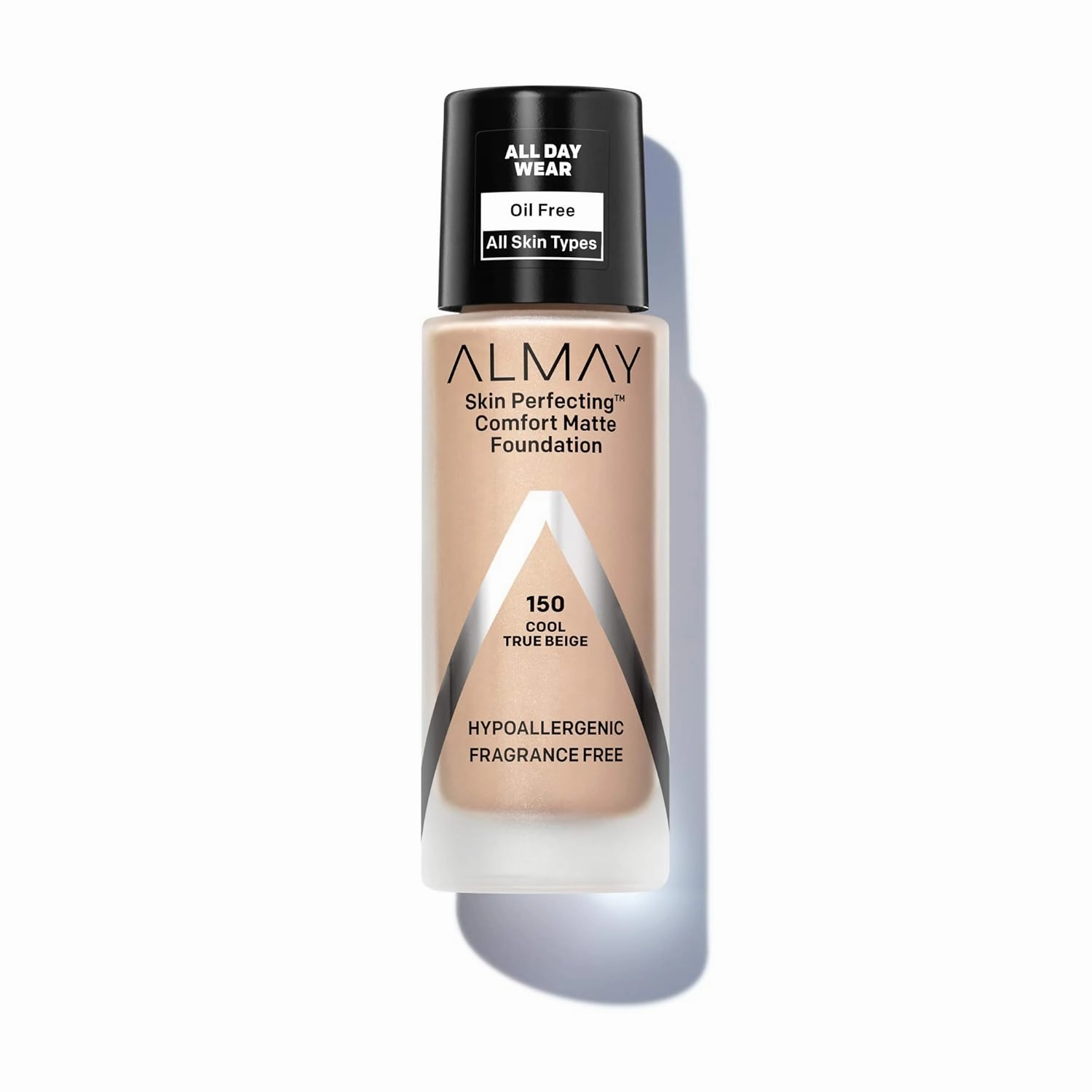 Almay Skin Perfecting Comfort Matte Foundation Liquid Makeup, Hypoallergenic, Cruelty- & Fragrance-Free, Dermatologist-Tested, 150 Cool True Beige, 1 fl oz