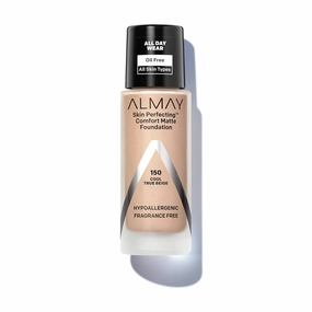 Almay Skin Perfecting Comfort Matte Foundation Liquid Makeup, Hypoallergenic, Cruelty- & Fragrance-Free, Dermatologist-Tested, 150 Cool True Beige, 1 fl oz