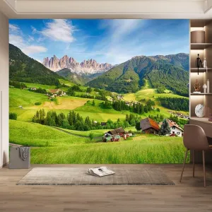 Alpine Grassland Waterproof Murals, Natural Scenery No Deformation Colorfast Large Mural Wallpaper Living Room Bedroom TV Background Wall Mural,Not Peel and Stick,157.5" W x110.3 H
