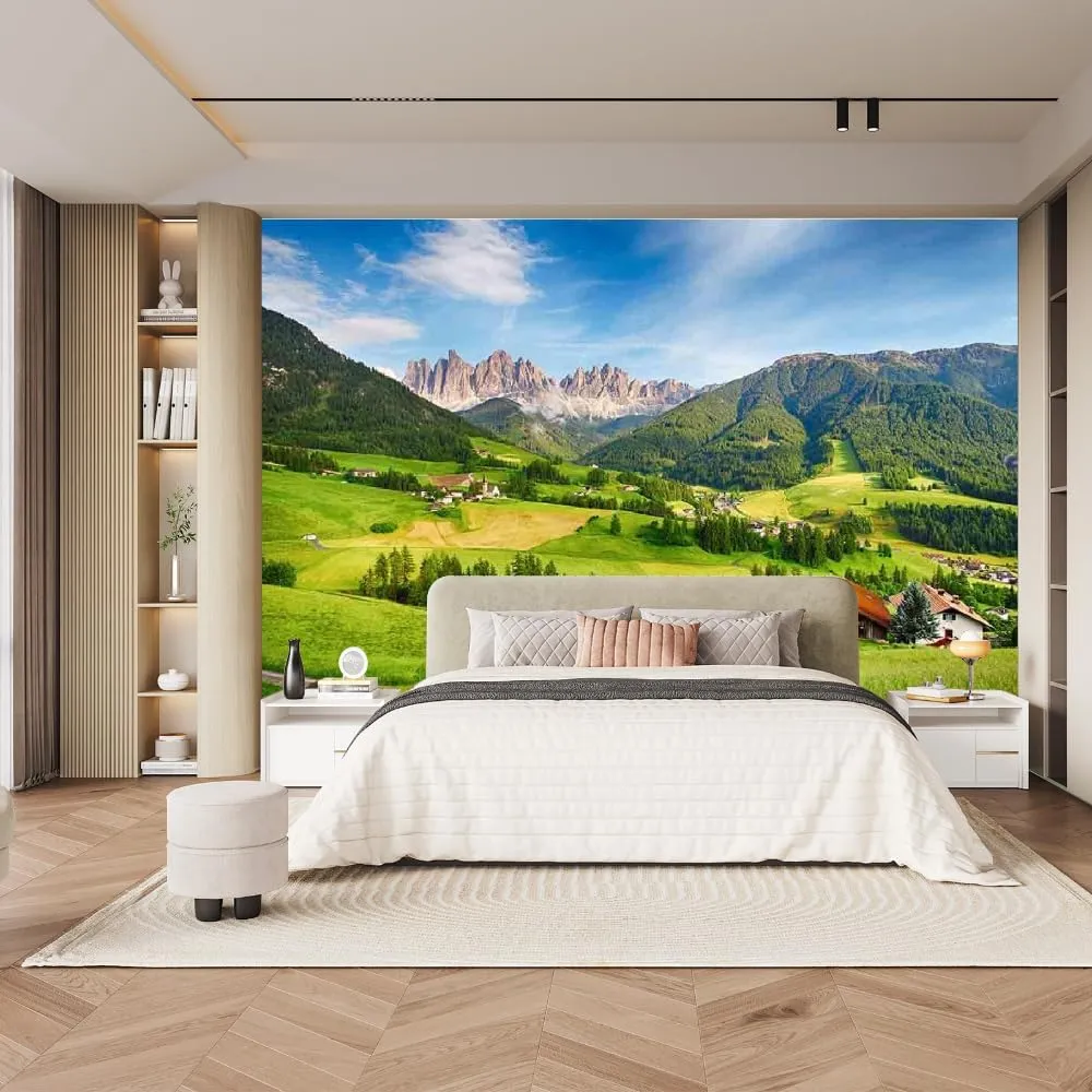 Alpine Grassland Waterproof Murals, Natural Scenery No Deformation Colorfast Large Mural Wallpaper Living Room Bedroom TV Background Wall Mural,Not Peel and Stick,157.5" W x110.3 H