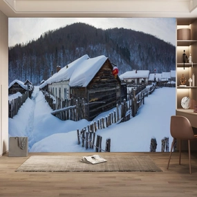 Alpine Forest Not Peel and Stick Mural, Snow Cabin 3D Wallpapers,Decor Paintings Custom for Kids Room Living Room Bedroom TV and Sofa Background Wallpaper.78.7" W x55.2 H