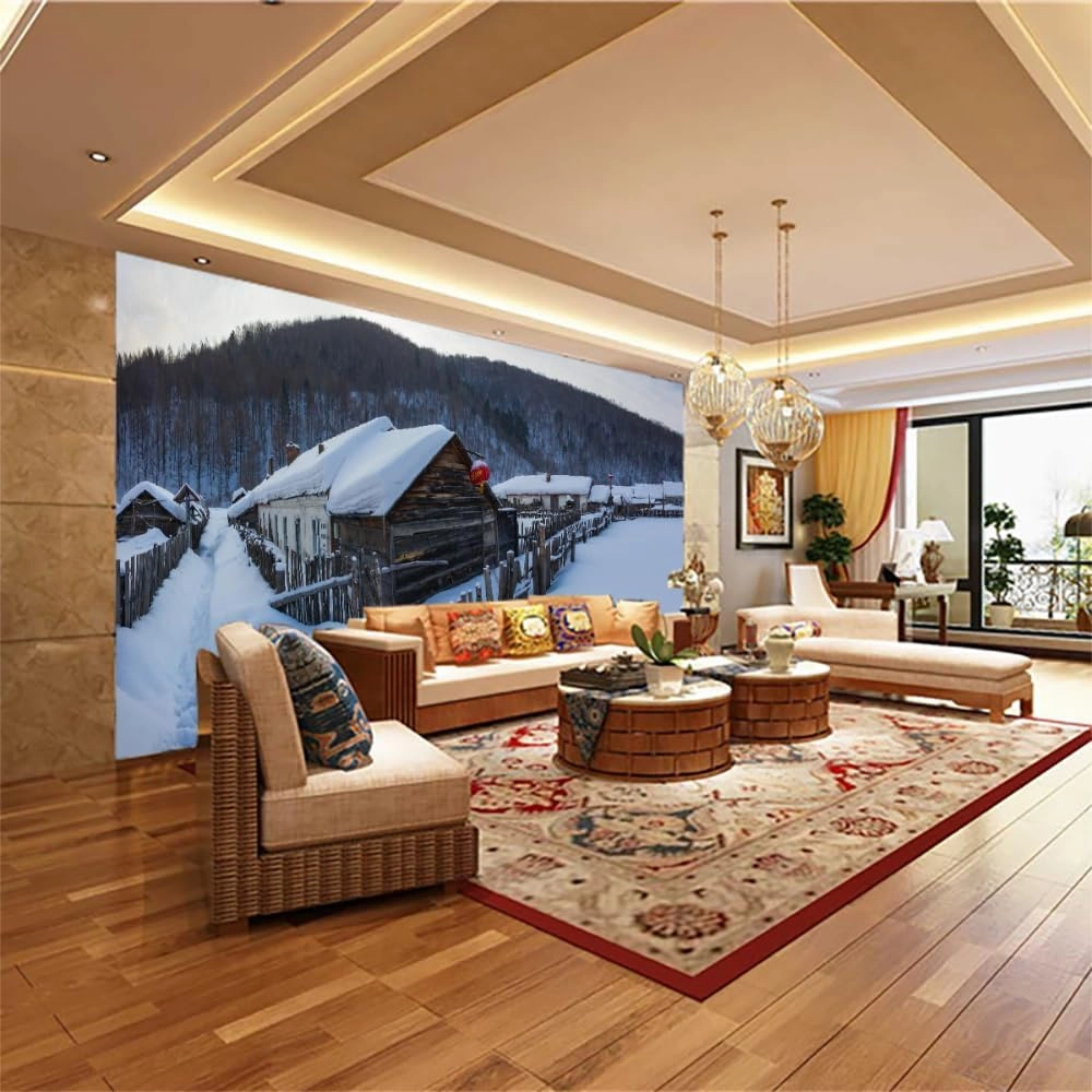 Alpine Forest Not Peel and Stick Mural, Snow Cabin 3D Wallpapers,Decor Paintings Custom for Kids Room Living Room Bedroom TV and Sofa Background Wallpaper.78.7" W x55.2 H