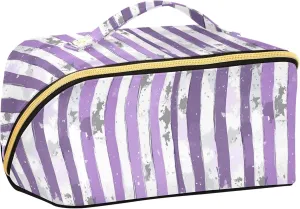 American Flag Lilac and Silver Gray Makeup Bags with dividers Essentials Cosmetic Bag For Purse with Compartments & Handle