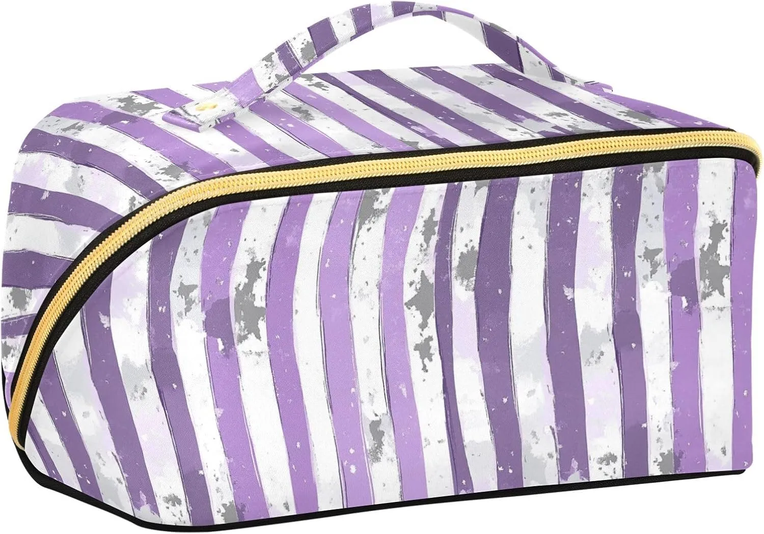 American Flag Lilac and Silver Gray Makeup Bags with dividers Essentials Cosmetic Bag For Purse with Compartments & Handle