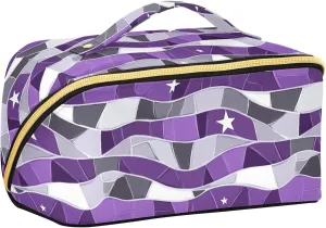 American Flag Lilac and Silver Gray Seamless Makeup Bags with dividers stylish Large Make Up Bag Vertical Free-Standing