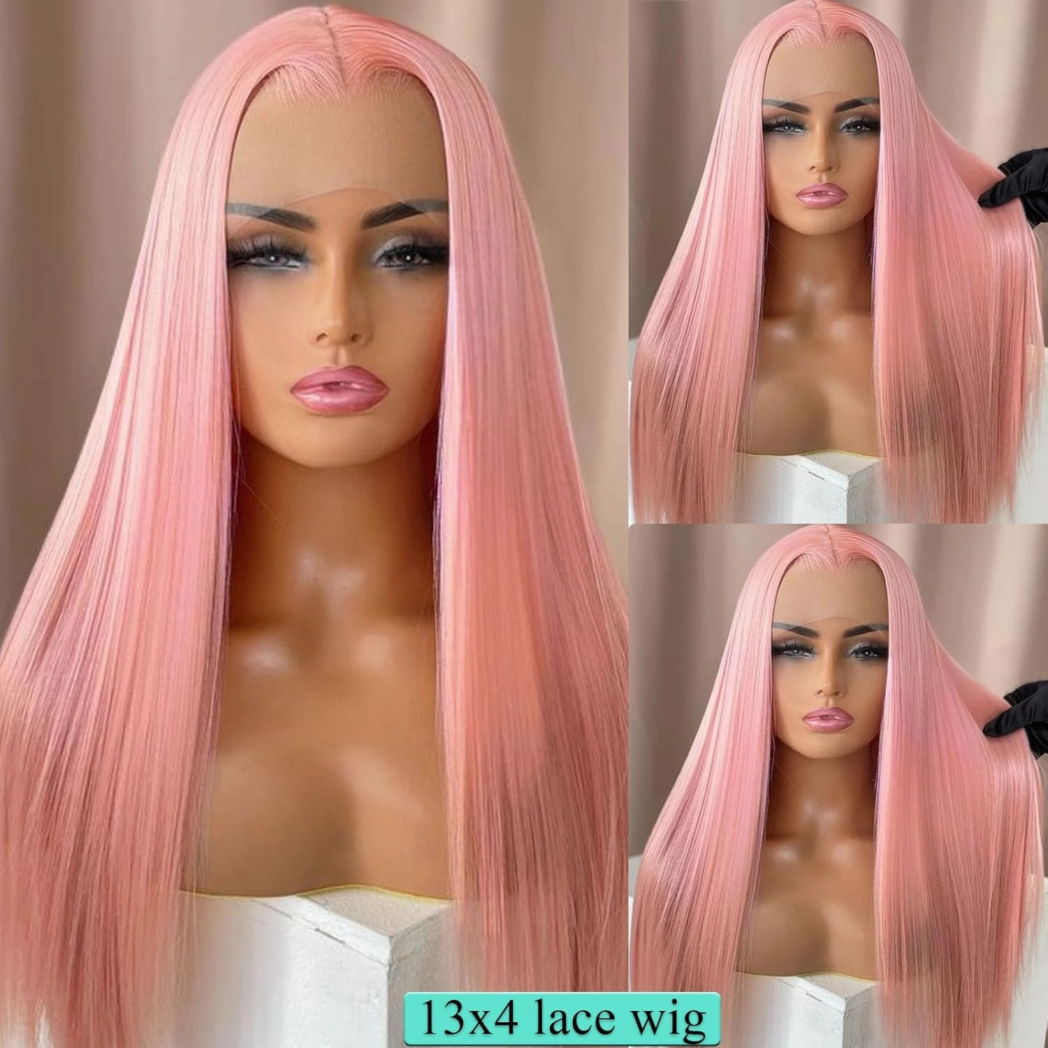 ANDRIA 13x6 HD Lace Front Wigs 200% Density Pink Straight Glueless Lace Wig Light Pink Lace Frontal Wigs for Black Women Synthetic Heat Resistant Fiber Hair Wig With Baby Hair Pre Plucked 28 Inches