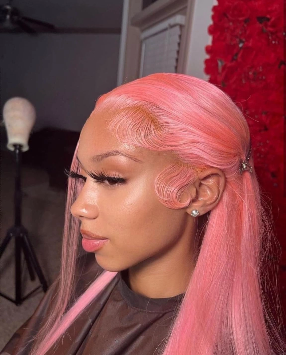 ANDRIA 13x6 HD Lace Front Wigs 200% Density Pink Straight Glueless Lace Wig Light Pink Lace Frontal Wigs for Black Women Synthetic Heat Resistant Fiber Hair Wig With Baby Hair Pre Plucked 28 Inches
