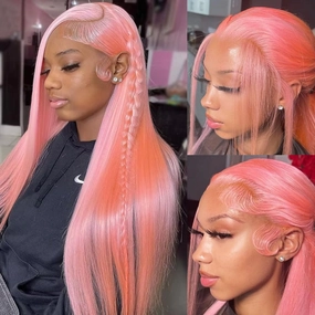 ANDRIA 13x6 HD Lace Front Wigs 200% Density Pink Straight Glueless Lace Wig Light Pink Lace Frontal Wigs for Black Women Synthetic Heat Resistant Fiber Hair Wig With Baby Hair Pre Plucked 28 Inches