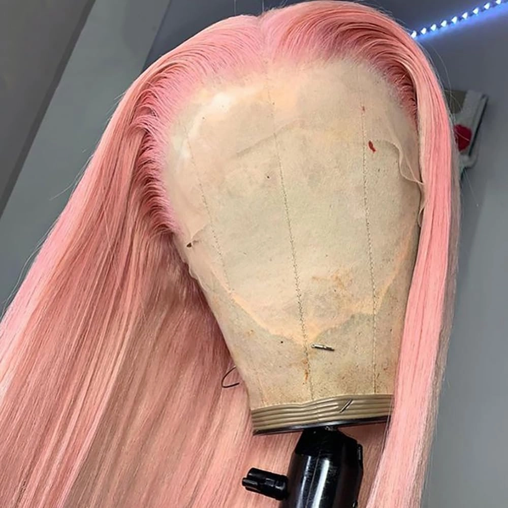 ANDRIA 13x6 HD Lace Front Wigs 200% Density Pink Straight Glueless Lace Wig Light Pink Lace Frontal Wigs for Black Women Synthetic Heat Resistant Fiber Hair Wig With Baby Hair Pre Plucked 28 Inches