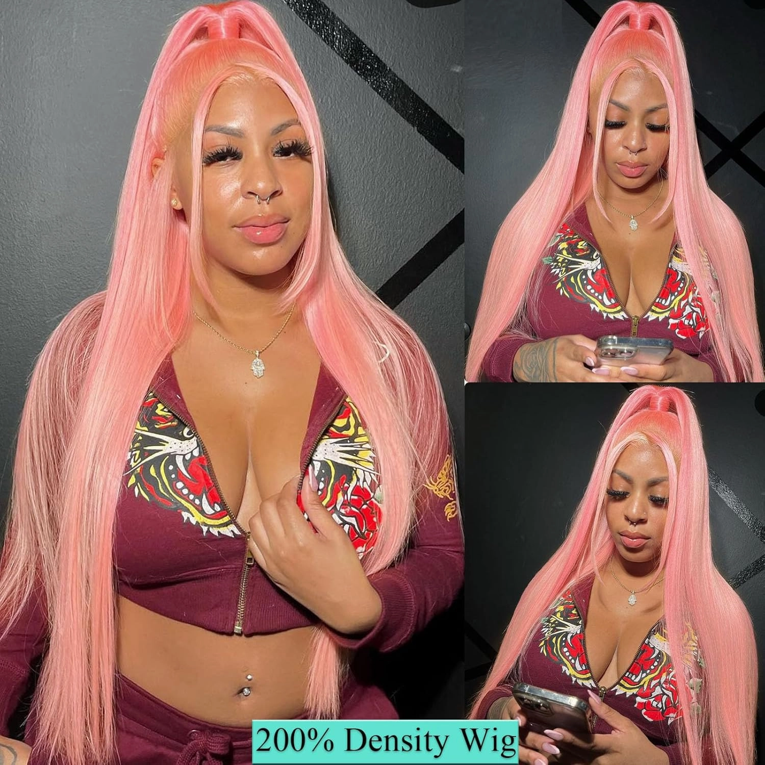 ANDRIA 13x6 HD Lace Front Wigs 200% Density Pink Straight Glueless Lace Wig Light Pink Lace Frontal Wigs for Black Women Synthetic Heat Resistant Fiber Hair Wig With Baby Hair Pre Plucked 28 Inches