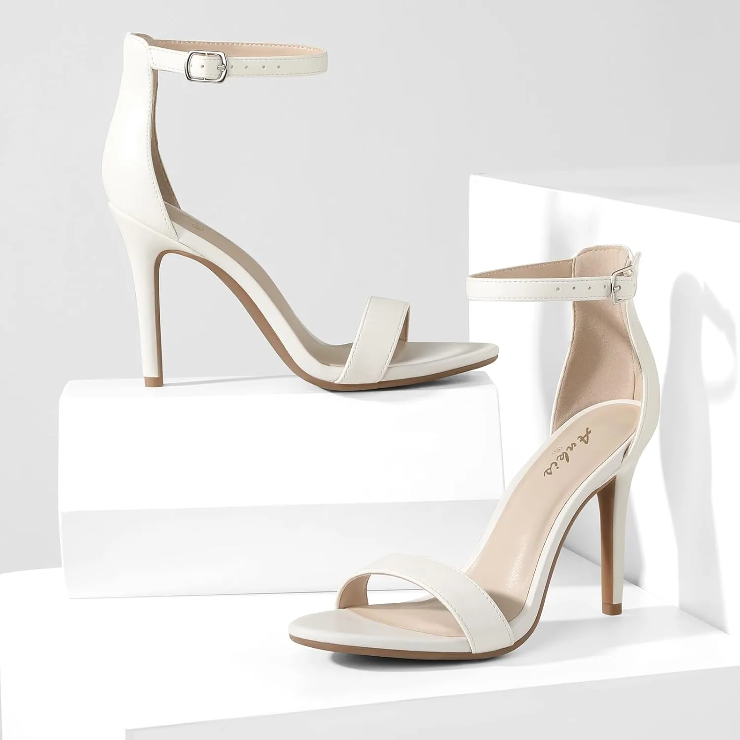 Ankis High Heels for Women 4 Inches, Black Nude Gold Stiletto Heels Open Toe Ankle Strap Heeled Sandals for Dressy Wedding Party