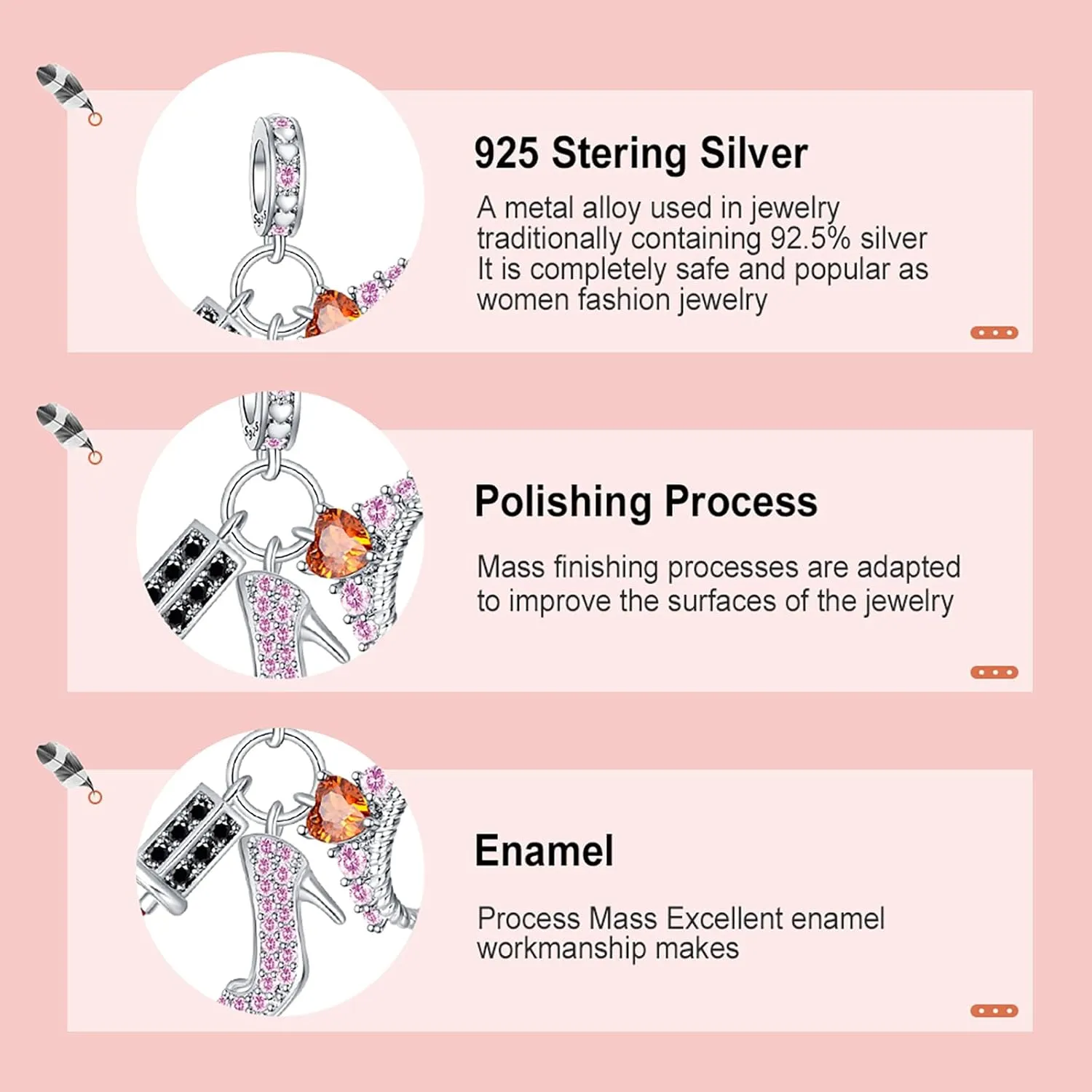 Annmors 925 Sterling Silver Charms for Bracelets and Necklaces Symbol of Color Dangle Pendants Beads Charms Jewelry Gift for Women