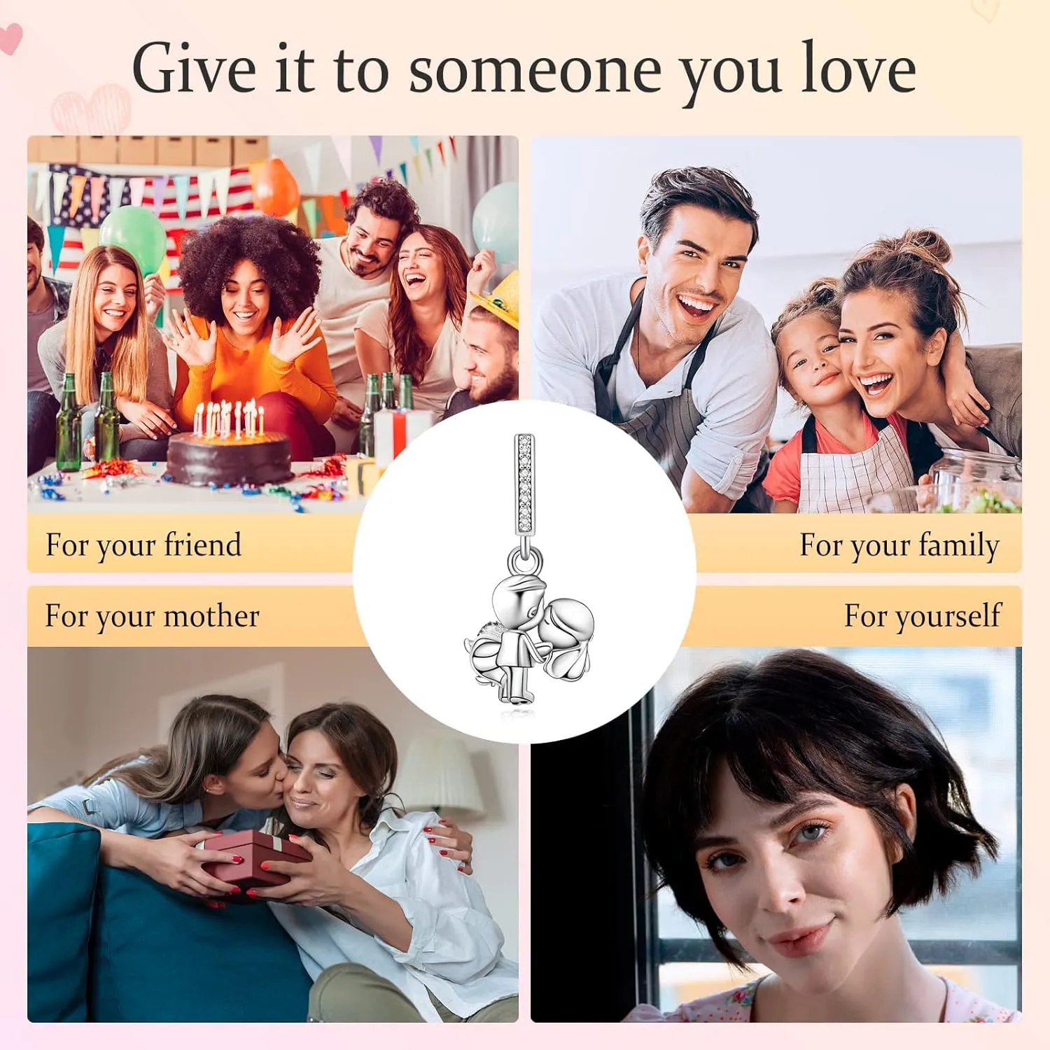 Annmors Jewelry Family Charms for Woman-925 Sterling Silver Dangle Pendant Bead with Cubic Zirconia,Jewelry Beads DIY Gifts for Women Bracelet & Necklace